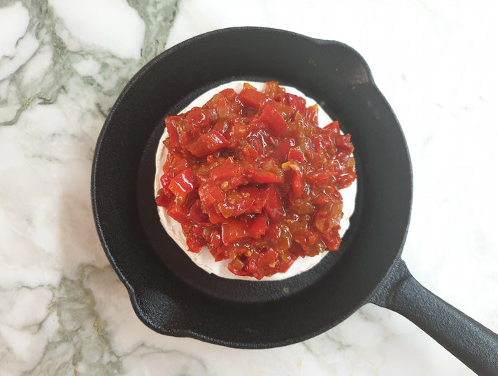 BAKED CAMEMBERT WITH RED PEPPER RELISH