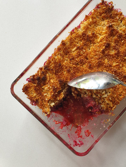 KETO RHUBARB BERRY CRUMBLE