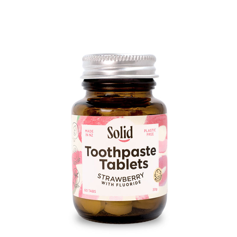 Solid Xylitol and Fluoride Toothpaste Tablets Strawberry 60count