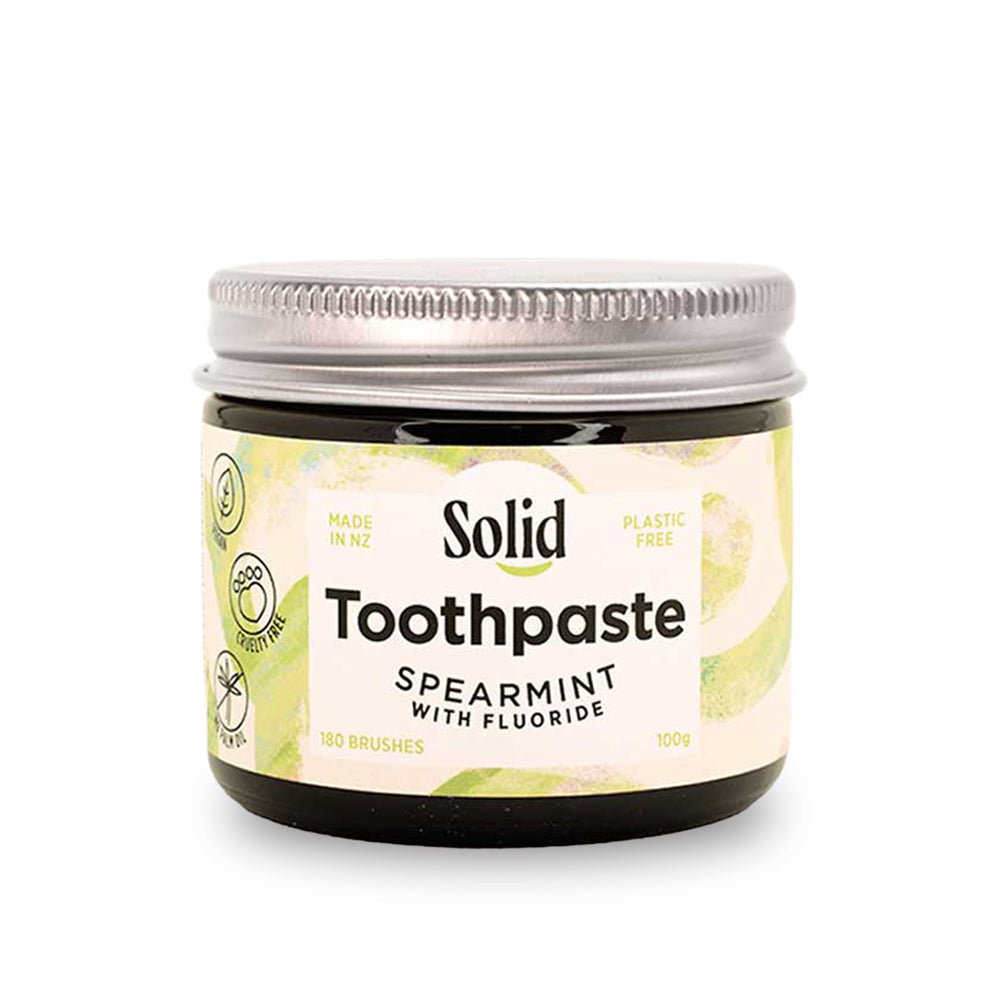 Solid Xylitol and Fluoride Toothpaste Jar Spearmint