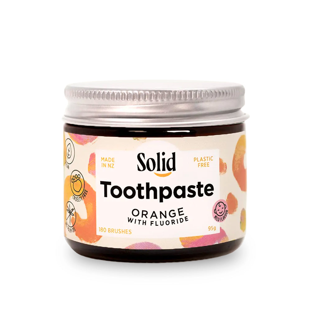 Solid Xylitol and Fluoride Toothpaste Jar Orange