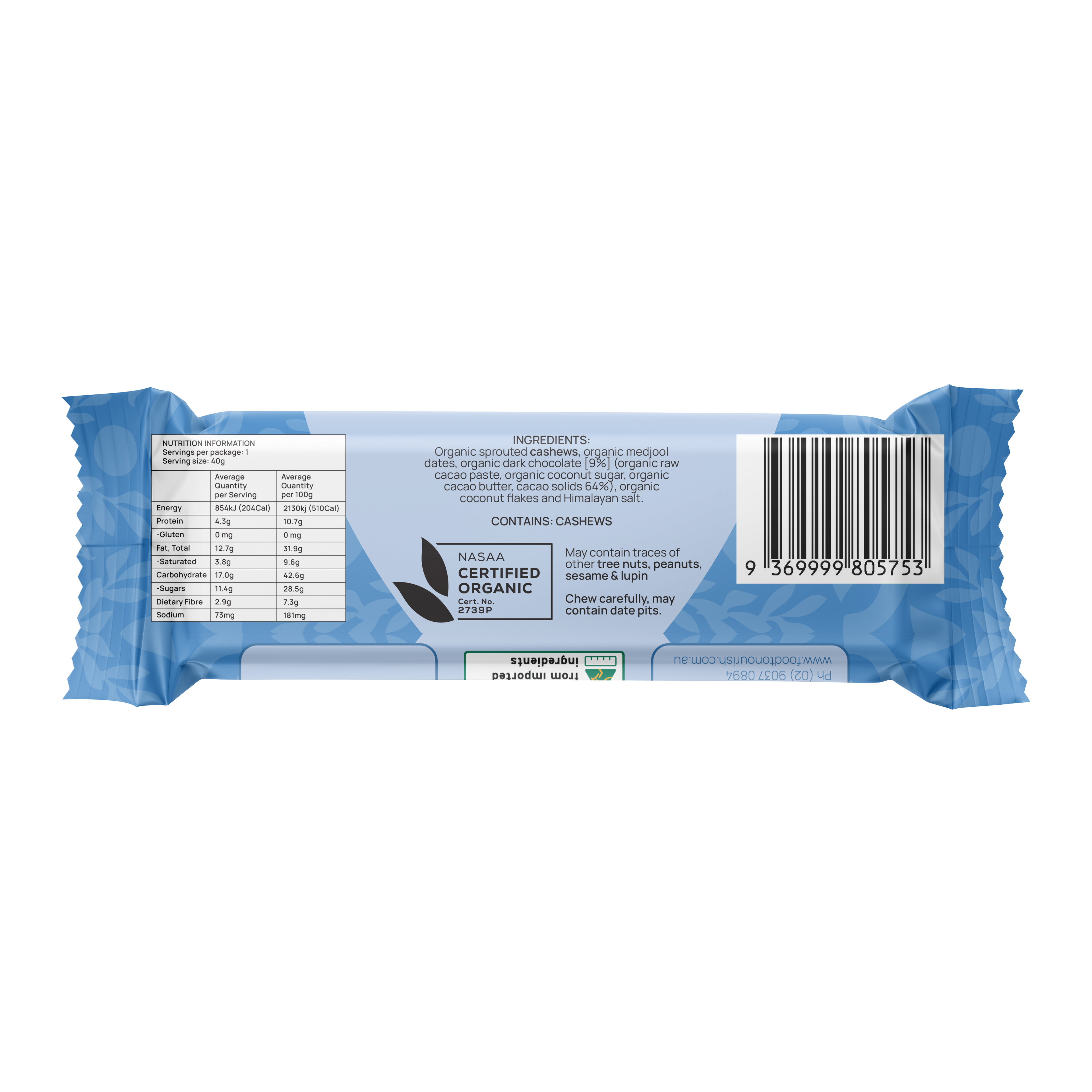 Food to Nourish Bliss Bar Choc Chip Cookie Dough 40g 12 pack