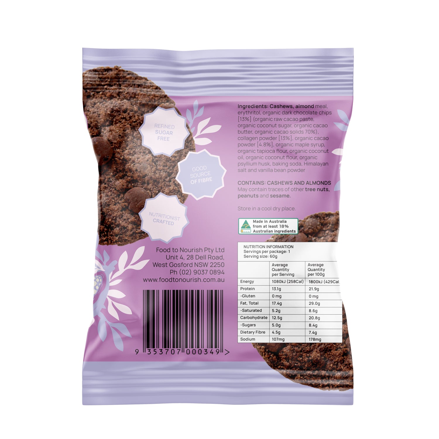 Food to Nourish Protein Cookie Double Choc 60g 12 PACK