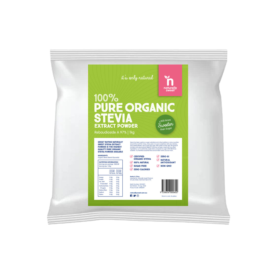 Naturally Sweet Bulk Organic Rebaudioside A 97% (OREBA97) 1000g